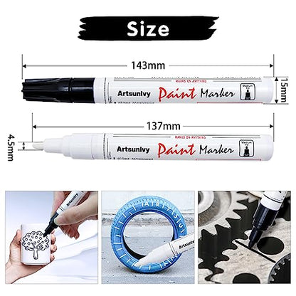 Artsunlvy Permanent Paint Pens Paint Markers - 2 Pack Black & White Oil Based Quick Dry Waterproof Markers For Tire, Rubber,Wood, Rocks, Metal, Canvas - color: White & Black