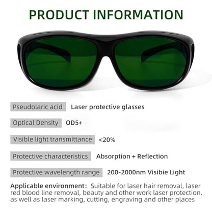 Wrap-Around Laser Safety Glasses 200nm-2000nm Protective Goggles For Tattooing And Laser - color: Green