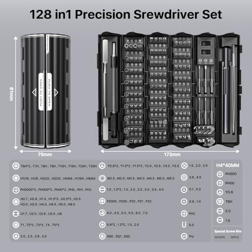 AXTH 128-in-1 Precision Screwdriver Set, Professional Magnetic Mini Repair Tool Kit for Phone, Computer, Watch, Laptop, Macbook, Ring Doorbell, Eyeglass, Electronic, [Bearing Steel] Screw Driver - style: 128in1