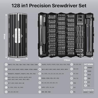 AXTH 128-in-1 Precision Screwdriver Set, Professional Magnetic Mini Repair Tool Kit for Phone, Computer, Watch, Laptop, Macbook, Ring Doorbell, Eyeglass, Electronic, [Bearing Steel] Screw Driver - style: 128in1
