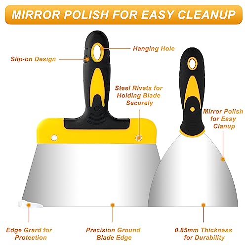 Lasnten 9 Pcs Drywall Knife and Drywall Corner Tool Set Includes Paint Scraper Knives Inside Outside Stainless Steel Corner Trowel, 16" Mud Pan Mixer with Soft Grip Handle for Wallpaper