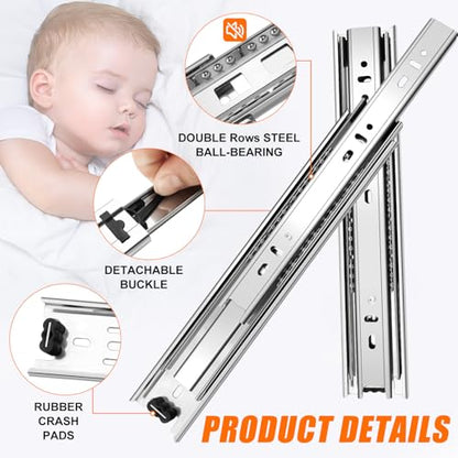 10 inch Drawer Slides 4 Pairs (8pcs) 3 fold Full Extension Side Mount Cabinet Drawer Glides 10" Silver Cabinet Rails for Dresser, Cabinet, Kitchen,Trash Can, Wardrobe 100 LB Capacity - size: 10 Inch