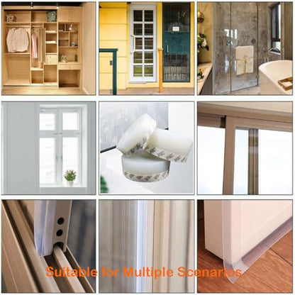 5M/16ft Window Sealing Strip, Self Adhesive Weather Stripping 35mm Width, Silicone Door Bottom Seal Strip Tape for Gaps of House Glass Shower Window and Door Weatherproof Soundproof, Transparent - size: 5M/16ft 35mm Transparent