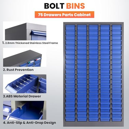 75 Drawers - Part Cabinet, Shelves & Label Stickers - Bolt and Nut Organizer Bolt Bin Cabinets, Durable Steel Tool Storage Cabinet for Garage/Workshop Small Parts/Hardware Organization - style: 75 Drawer
