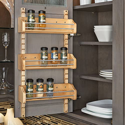 Rev-A-Shelf Wall Storage Organizer for Kitchen Cabinets, Door-Mounted Spice Rack with 3 Adjustable Shelves, Maple Wood, 4ASR-21 - size: 16.13 inches