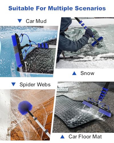 30Ft Reach Solar Panel Cleaning Brush Kit with 5-24ft Telescoping Pole, Water Fed Window Cleaner Tool with 20" Brush, Soap Dispenser, Cobweb Duster, Squeegee for Roof, CV, Gutter, Boat, Deck - color: Blue