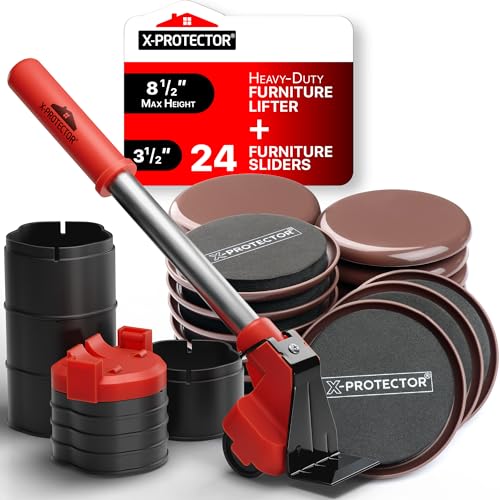 Furniture Sliders for Carpet & Furniture Lifter - 24 PCS 3 1/2” Heavy-Duty Sliders & Premium Furniture Jack Lifter with Adjustable Height - Easy Move and Lift Furniture