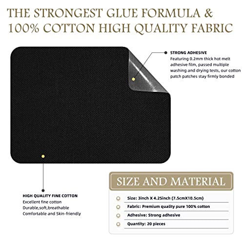 KING MOUNTAIN Iron-on Repair Patch 20 Pcs Pack,100% Cotton Iron-on Repair Patch,3" x4-1/4 with Back Glue Fabric Repair Kit,Repair Denim, Clothes and Fabric (Black1.0) - color: Black1.0, size: Cotton-3"x4-1/4"