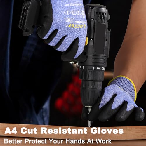 LOCCEF 3 Pairs Safety Work Gloves,Touchscreen Compatible, Superior Dexterity,Level 5/A4 Cut Resistant Work Gloves - color: Blue 3-pairs