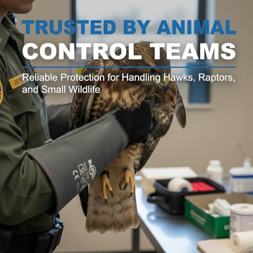 RAPICCA Animal Handling Gloves Bite Proof Double Leather Reinforced Padding Dog,Cat Scratch,Bird Handling Falconry Gloves Grabbing Reptile Squirrel Snake Bite 16in Grey-Black - style: 16 Inches