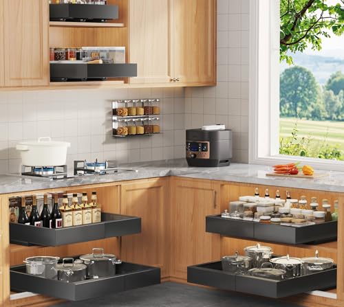 Seinloes 6 Pack Expandable Pull Out Cabinet Organizer 21"Deep With Raising Pad for Framed Cabinets,Upgrade 3 Slide Rails Slide Out Drawers,No Drill Roll Out Shelves,Adjustable Width 12.1"-20.4" Black - color: Black, size: 21"D x 12.1"-20.4"W(6Pack)