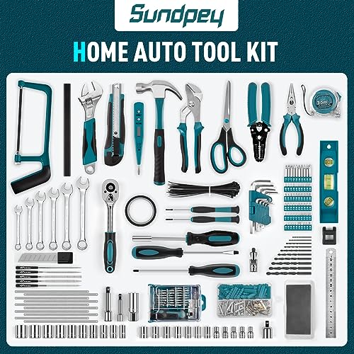 Sundpey 379-PCs Home Tool Kit - Portable Complete Household and Auto Repair Tool Set - Hand General Basic Tool Box Storage Case with Drawer - Full Basic Toolkit for Handyman & Diyer & Homeowner - color: Blue