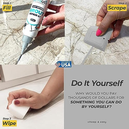 PentaUSA Tile Grout Repair Kit - Premixed Acrylic Sanded Grout for Bathroom, Shower & Kitchen, Water-Resistant Tube with Applicator, Fills Cracks and Gaps in Lines - Gray (8.8oz/250gr) - color: Gray