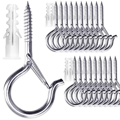PlusRoc 20 Pack Ceiling Hooks for Hanging Plants Outdoor String Lights Heavy Duty, 2.2 Inch Eye Hook Screw in Cup Hooks Q-Hanger for Patio Lights, Wall Wood Fence Deck Mount(Stainless Steel, Silver) - color: Stainless Steel Silver