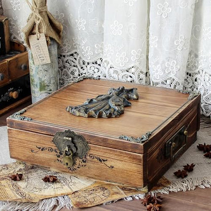 2 Set Jewelry Box Hasp Catch and Lock, Retro Engraved Decorative Hardware Kit with Screws for DIY Wooden Case Furniture Cabinet Suitcase Decoration and Repairs (Antique Bronze)