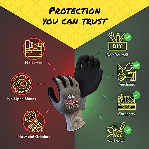 Garden & Work Gloves for Men and Women – Cut Resistant Gardening Gloves with Grip, Lightweight Breathable Safety Gloves for DIY, Construction, Warehouse & General Handling – Large, Pack of 3 - color: Black and Grey