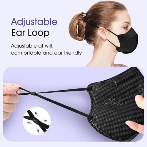 KN95 Adjustable Masks 25 Pack, Individually Wrapped Disposable Masks with Adjustable Ear Loops - color: Black