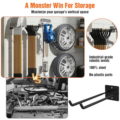 14 Inches Extra Large Garage Hooks, 4 Pack Heavy Duty Tool Organizer Wall Mount Hangers, Long Utility Storage Hooks for Car Tires, Chairs, Ladders, Ropes, Garden Tools, Power Tools