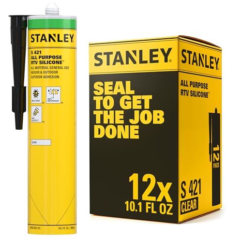 Stanley S421 All-Purpose RTV Silicone Sealant (12 x 10.1 fl.oz.) – 100% Waterproof Clear Caulk | Industrial-Grade Silicone for Kitchen, Bathroom, Shower, Window, Door, Indoor & Outdoor Use | 12 Pack - color: Clear, size: 12 Pack