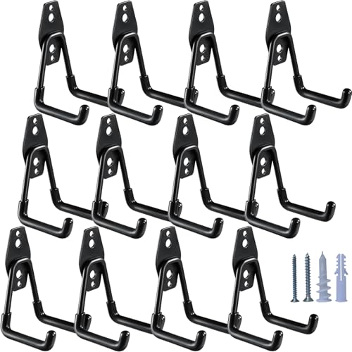 HUPBIPY Heavy Duty Garage Hooks 12 Pack, 2.8 inch Small U Shaped Hanger, Wall Mounted Storage System, Power and Garden Tool Organizer, for Hanging Ladders, Hose, Bulk Items and More - color: 12Pcs Black