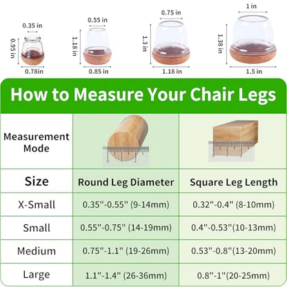 8 Pcs Extra Small Chair Leg Floor Protectors with Felt Pad - Furniture Pads for Hardwood Floors - Round Silicone Stool Cover Caps - Anti-Scratch and Reduce Noise(Clear, Fit: 0.35"~0.55") - size: XS-8PCS-(Fit:0.35-0.55 inch)-Clear