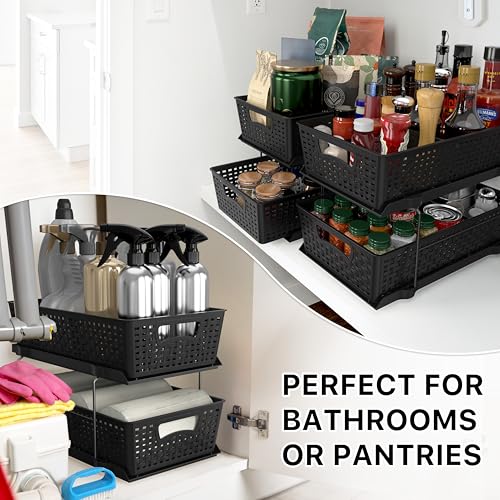 Simple Houseware 2 Tier Bathroom Organizer Tray Pull-Out Sliding Drawer, Under Sink Storage, Black - color: Black