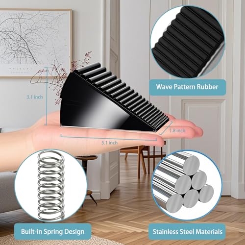 2 Pack Heavy Duty Door Stop, Strongest Tall Door Stopper Up to 3 inch, Built-in Spring Door stoppers for Bottom of Door, Large Rubber Door Stopper Wedge for Any Gate Gap