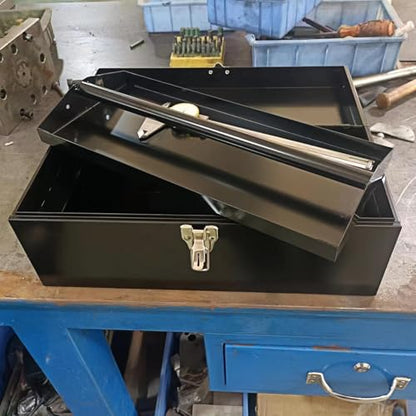 16" Portable Metal Toolbox Large Tool Box 18-Gauge Fishing Tackle Box Tool Box Drawer Organizer Steel Toolbox With Metal Latch and Handle Black - color: Black