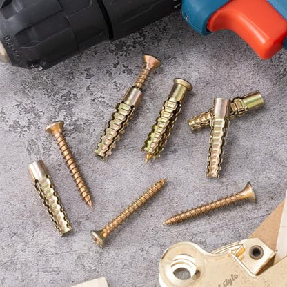 HINZIC 22 Sets Steel Wall Anchor with Screws(#4×1-2/5), Loose Hinge Hole Repair Kit Heavy Duty Wall Anchor for Hollow-Wall Wooden Concrete Wall(5x30mm) - size: #4×1-2/5