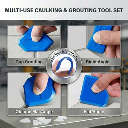 Caulk Gun Kit preventing continuous dripping with dual-mode switch, 10 OZ 360° Rotating Barrel with Scraper and Silicone Sealant for DIY Home Bathroom Renovation & Handyman