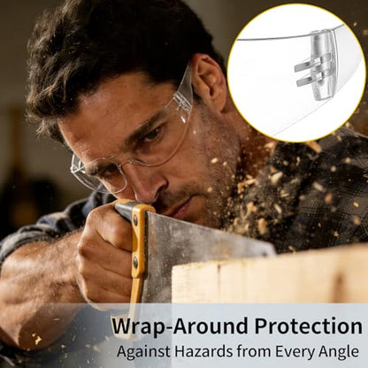 10 Pack Clear Safety Glasses for Men Women, ANSI Z87.1 Certified Scratch & Impact Resistant Wrap Around Lens - color: Clear