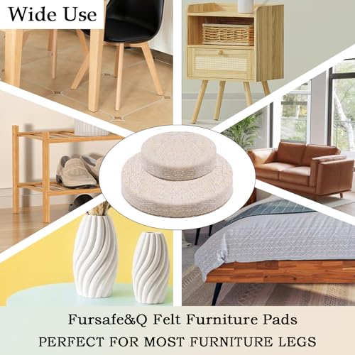 Fursafe&Q Felt Furniture Pads for Hardwood Floors, Self Adhesive Chair Felt Pad - Furniture Feet Floor Protectors, Furniture Sliders Protect from Nicks, dents and Scratches, Reduce Noise, Round - size: 136 Pcs Beige Round Pads