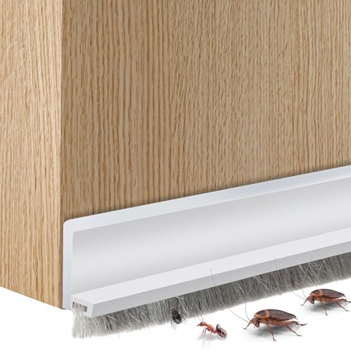Door Sweep for Bottom of Door,Integrated Under Door Draft Stopper with Brush,Weather Stripping with Self Adhesive,Under Door Seal for Protection Against Dust,Cold,Heat,Noise 39.37" L/1.2" W(White) - color: White, size: Small