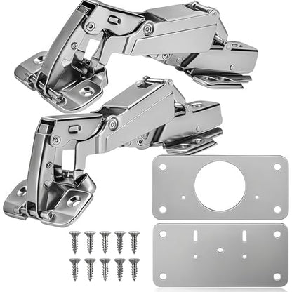 TamBee Corner Cabinet Hinge Bifold 175 Degree with Repair Plate Kit, 48mm Full Overlay Lazy Susan Cabinet Door Hinge Frameless - style: 175° Full Overlay + Plates