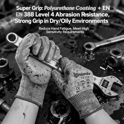 ANDANDA Cut Resistant Gloves Level 5, PU Coated Work Gloves with Power Grip for Dry & Slightly Oily Environment, Garden, - size: Large