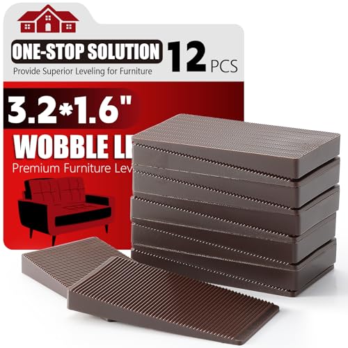 Furniture Leveler 12pcs Kit Size Variety | Multi-Purpose Rubber Shim for Leveling Feet Stable | Anti-Wobble Pad for Uneven Table, Dresser Leg, Toliet and More Furniture | Prevent from Wobbling - color: Brown-12pcs, size: 3.15*1.6*0.32inch