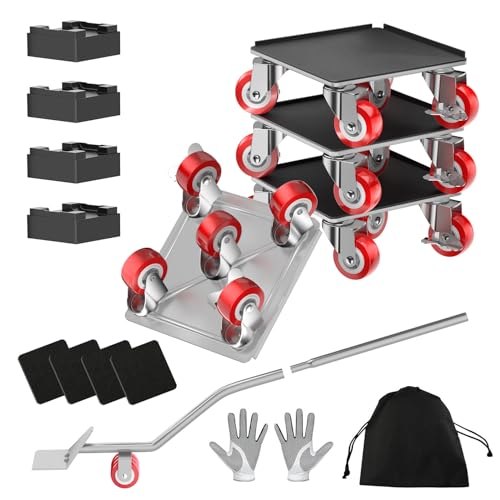 LOYAL TIGER 2000LBS Heavy Duty Furniture Dolly Movers Set with Lifter, 5-Wheel Carbon Steel Moving Rollers with Locking Casters for Refrigerator, Washer, Sofa & Cabinet(6.4 Inch, Silvery) - color: Silvery, size: 6.4in