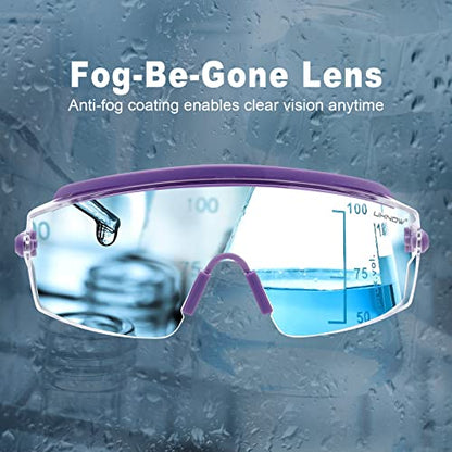 UKNOW Safety Goggles Over Glasses, Anti Fog Safety Glasses with Clear Wraparound Lens, ANSI Z87.1 Protective Eyewear - color: Lavender