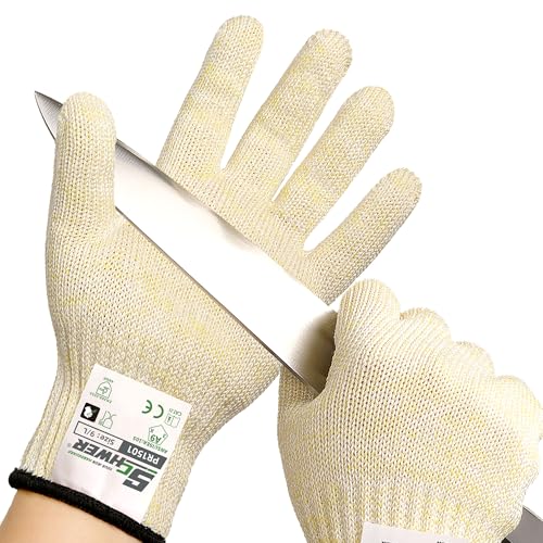 Schwer SlicePro Ultra-Durable ANSI A9 Cut Resistant Gloves PR1501, 10X Reinforced Food Grade Cutting Glove, Mandoline Gloves for Kitchen Meat Cutting, Oyster Shucking, Fish Fillet Processing, L - color: Beige, size: Large