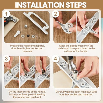 Zonon 4 Sliding Door Latch Lever Spindle White Steel Pin Set for Patio Door Replacement Hardware