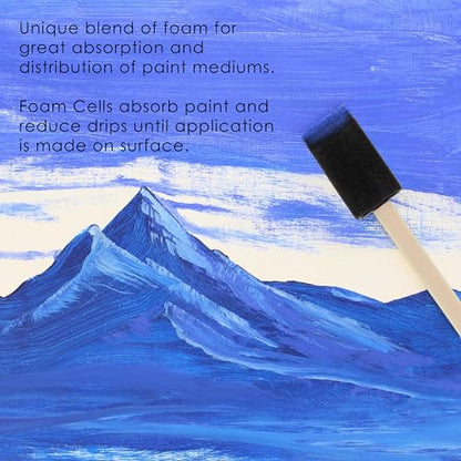 US Art Supply 1 inch Foam Sponge Wood Handle Paint Brush Set (Value Pack of 25) - Lightweight, Durable and Great for Acrylics, Stains, Varnishes, Crafts, Art