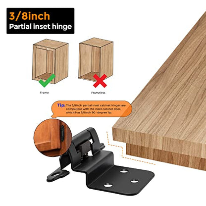 Ravinte 10 Pack 5 Pairs 3/8 inch Inset Kitchen Cabinet Door Hinges Black Semi-Concealed Face Mount Cabinet Hardware Self-Closing Hinges with Door Bumpers&Screwdriver - color: Matte Black