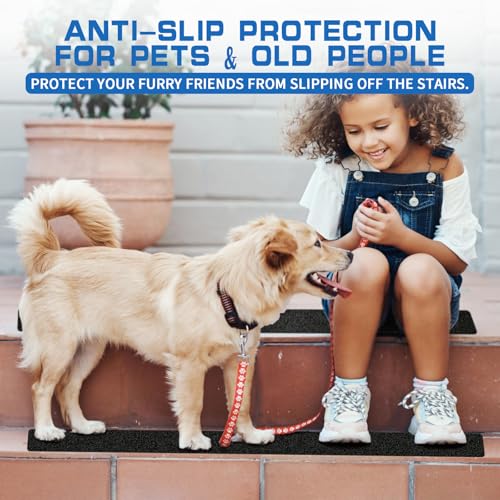 LadyRosian Outdoor Stair Treads Non Slip 15-Pack Black 6" x 24" - Weather Resistant Adhesive Heavy Grip Tape - Waterproof Anti Skid Strips - color: Black, size: 6" X 24"