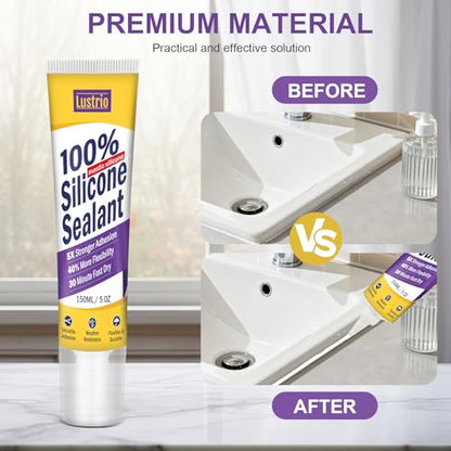 High-Strength Silicone Sealant & Adhesive - 100% Waterproof, Flexible Caulk for Kitchen, Bathroom, Shower, Window, Auto - Creates Durable, Shrink & Crack Resistant Seal 5 Oz. Tube. (Black) - color: black