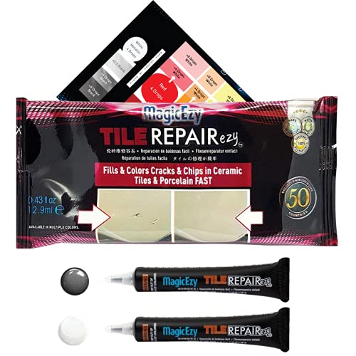 MagicEzy Tile RepairEzy (Gray/White) - Tile and Vinyl Floor Repair Kit | Fix Cracked or Chipped Ceramic Tiles Fast | Thick Structural Porcelain Repair Filler, Putty - 12.9 mL Tube - color: Gray/White