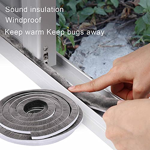 Door Brush Seal, 33Feet, Felt Pile Weather Stripping for Doors, Weather Strip for Windows Cabinet, Self Adhesive Draft Blocker, Dust Stopper Sliding Door Seal Winter, Grey 10m - size: 33Feet x 0.6in Brush x 0.4in Backing