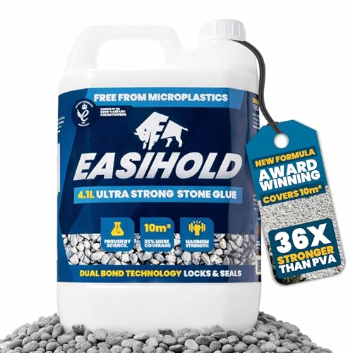 Easihold Rock Glue for Landscaping 1 Gallon – Gravel Binder for Pea Gravel, Stones, Pebbles – Mulch Glue, Clear Gravel Stabilizer for Patios, Walkways, Driveways, Garden Borders, Non-Toxic - size: 1 Gallon