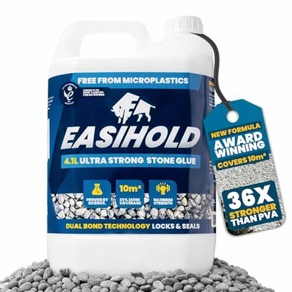 Easihold Rock Glue for Landscaping 1 Gallon – Gravel Binder for Pea Gravel, Stones, Pebbles – Mulch Glue, Clear Gravel Stabilizer for Patios, Walkways, Driveways, Garden Borders, Non-Toxic - size: 1 Gallon
