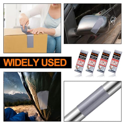 4 Pack 1.77 in x 10 ft Travel Duct Tape Mini Pocket Size Flat Roll Flexible Heavy Duty Waterproof Tear by Hand for Repair Outdoor Emergency Gear EDC DIY Craft Camping Hiking (Silver) - size: Silver