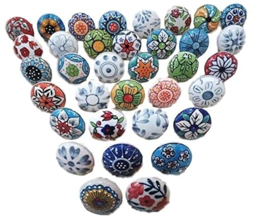 JGARTS 20 X Mix Vintage Look Flower Ceramic Knobs Door Handle Cabinet Drawer Cupboard Pull - color: Multicolor 2